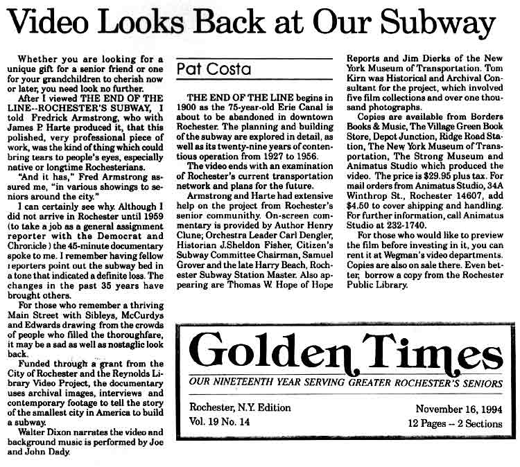 Video looks back at our subway - Pat Costa, Golden Times